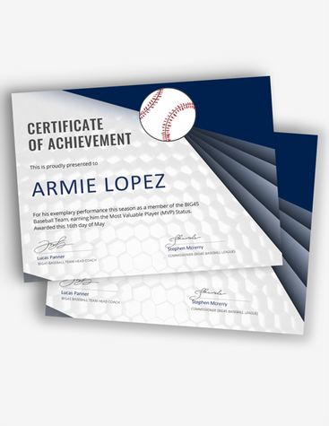 Baseball MVP Award Certificate