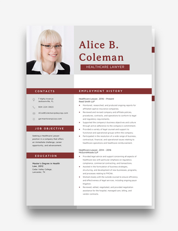 Red Healthcare Lawyer Resume
