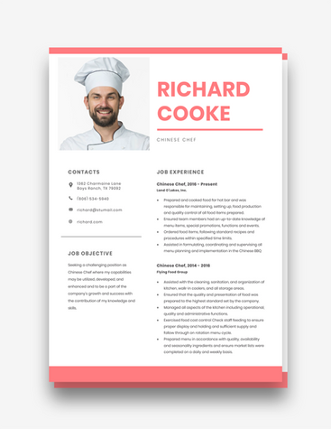 Simple Chinese Chef Resume