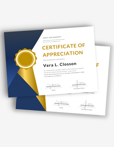 Blue Appreciation Certificate