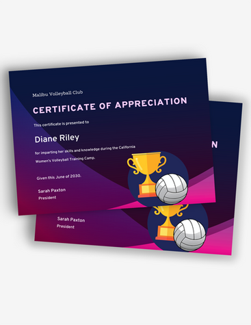 Purple Volleyball Certificate