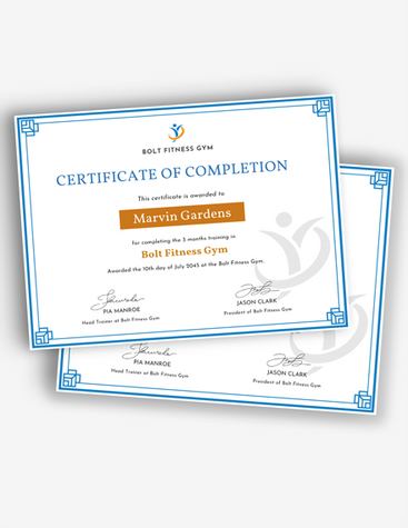 Blue Fitness Training Certificate