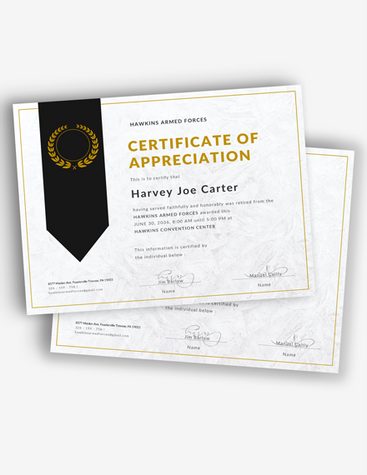 Army Appreciation Certificate