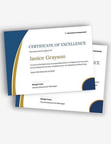 Simple Certificate of Excellence