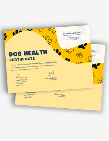 Yellow Pet Health Certificate
