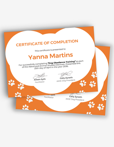 Dog Obedience Certificate