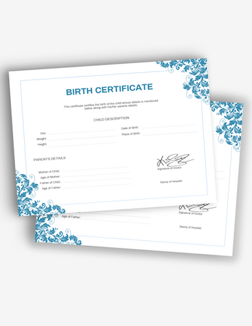 Simple Blue Birth Certificate