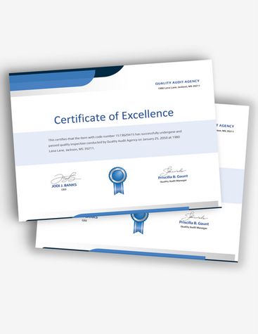 Blue Certificate of Excellence