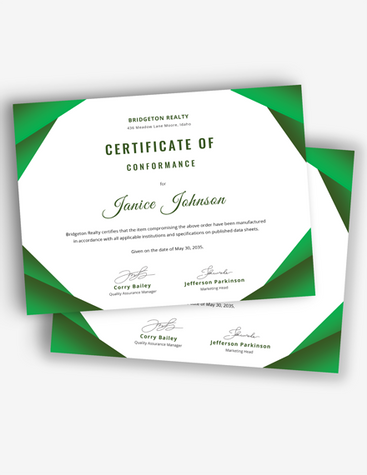 Green Conformance Certificate