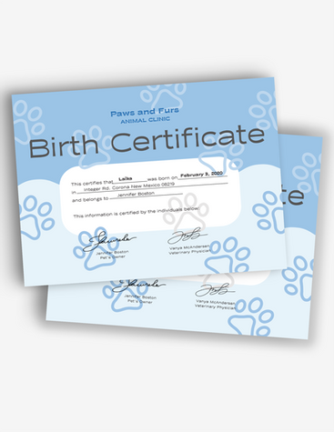 Adorable Pet Birth Certificate