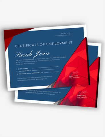 Colorful Employment Certificate