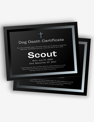 Black Pet Death Certificate