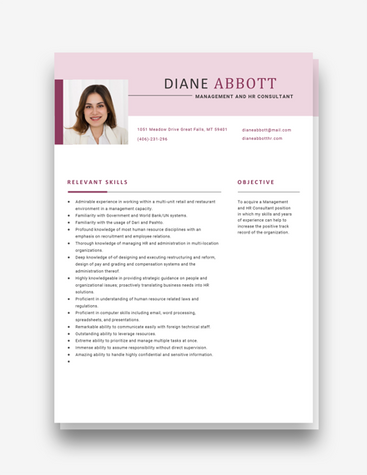 Pink HR Consultant Resume