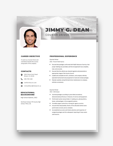 Scenic Courier Driver Resume