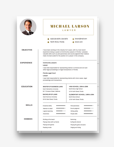 Simple One-Page Lawyer Resume