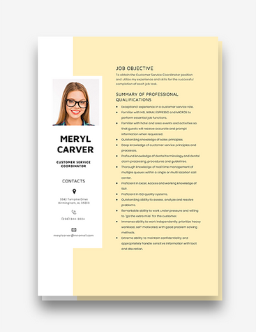 Yellow-Themed Customer Service Agent Resume