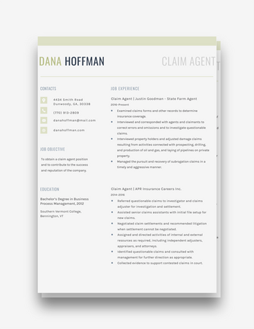 Chic Claim Agent Resume