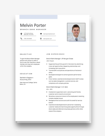 Simple Bank Manager Resume