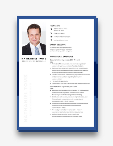 Blue Documentation Head Resume